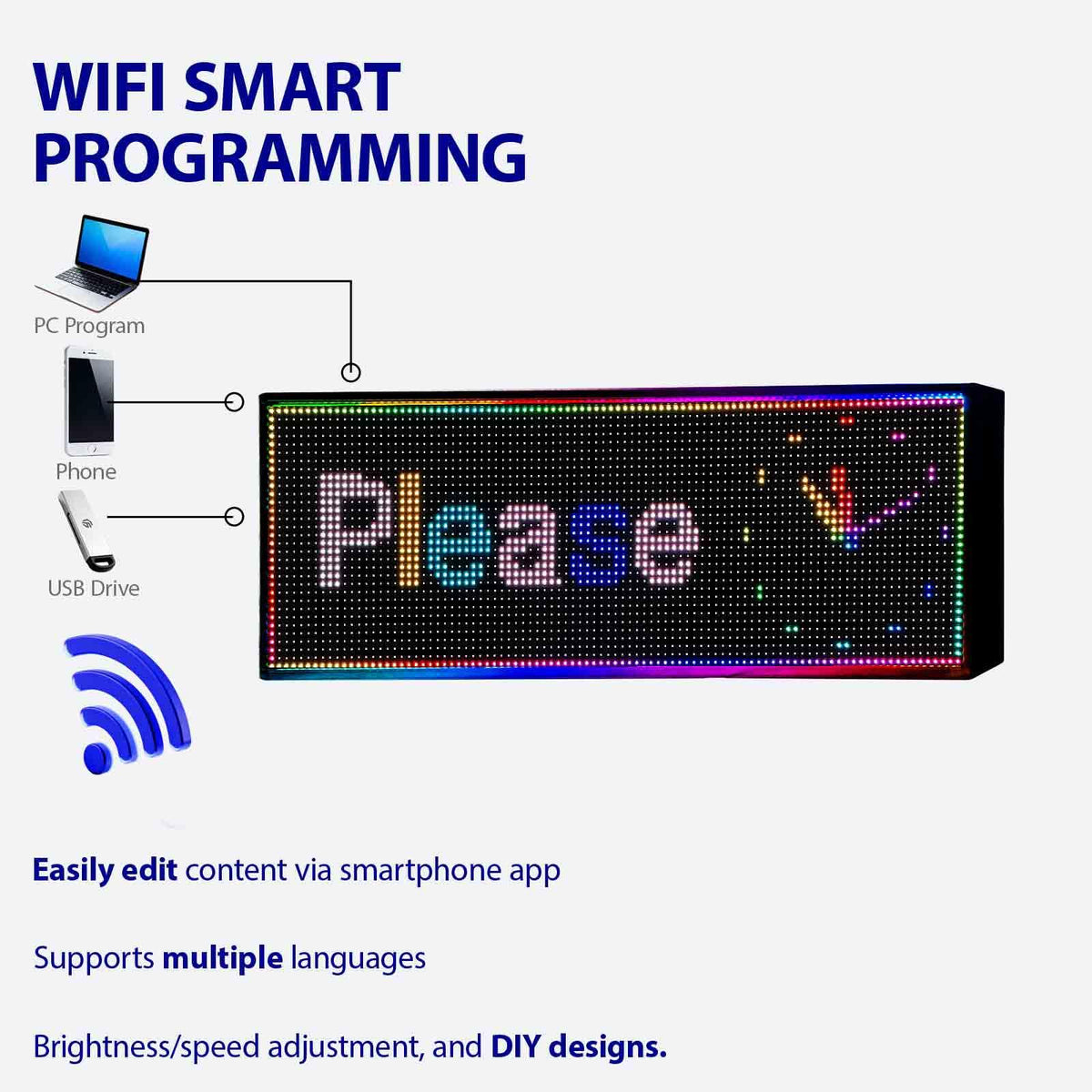Programmable LED Sign Outdoor Full Color â 39"x8" Scrolling Message Board, Custom Digital Advertising Display, WiFi Control, High Brightness Neon Business Sign for Store, Bar, Restaurant