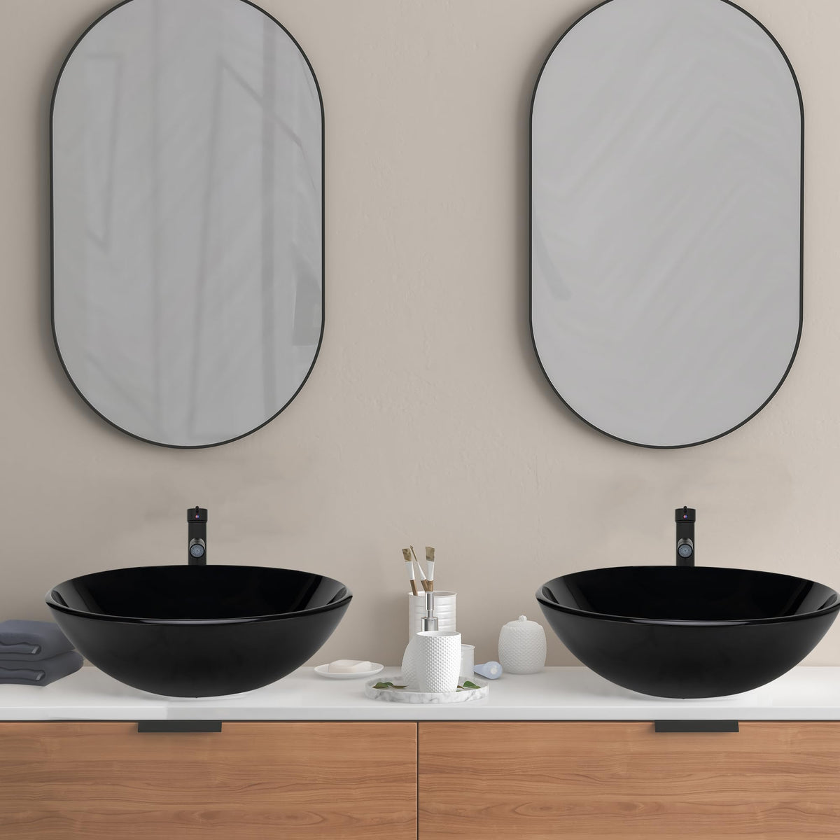 Design Vessel Sink Concrete Bathroom Sink above Counter Small Vessel Sink Bathroom Sink Bowl Countertop Modern Sinks with Faucet and Drain Combo 15.7" Round Gray