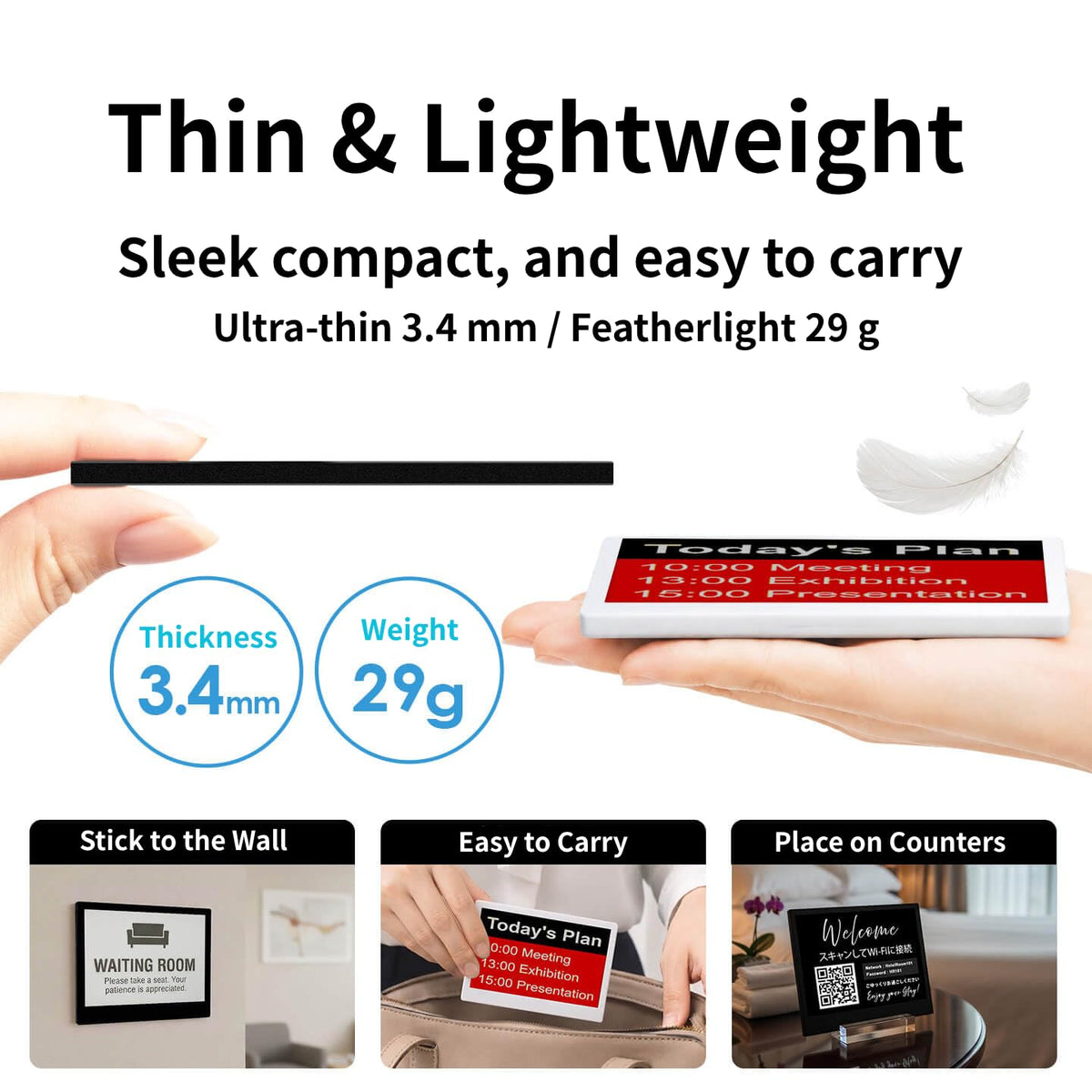 [Santek] EZ Sign NFC E-Paper Display â No Battery, Ultra-Thin 0.13â, Rewritable 4-Color Digital Display, App-Controlled (iOS/Android/PC), IP65 (Silver, 2.9" 6pcs, No Stand and Clip Included)