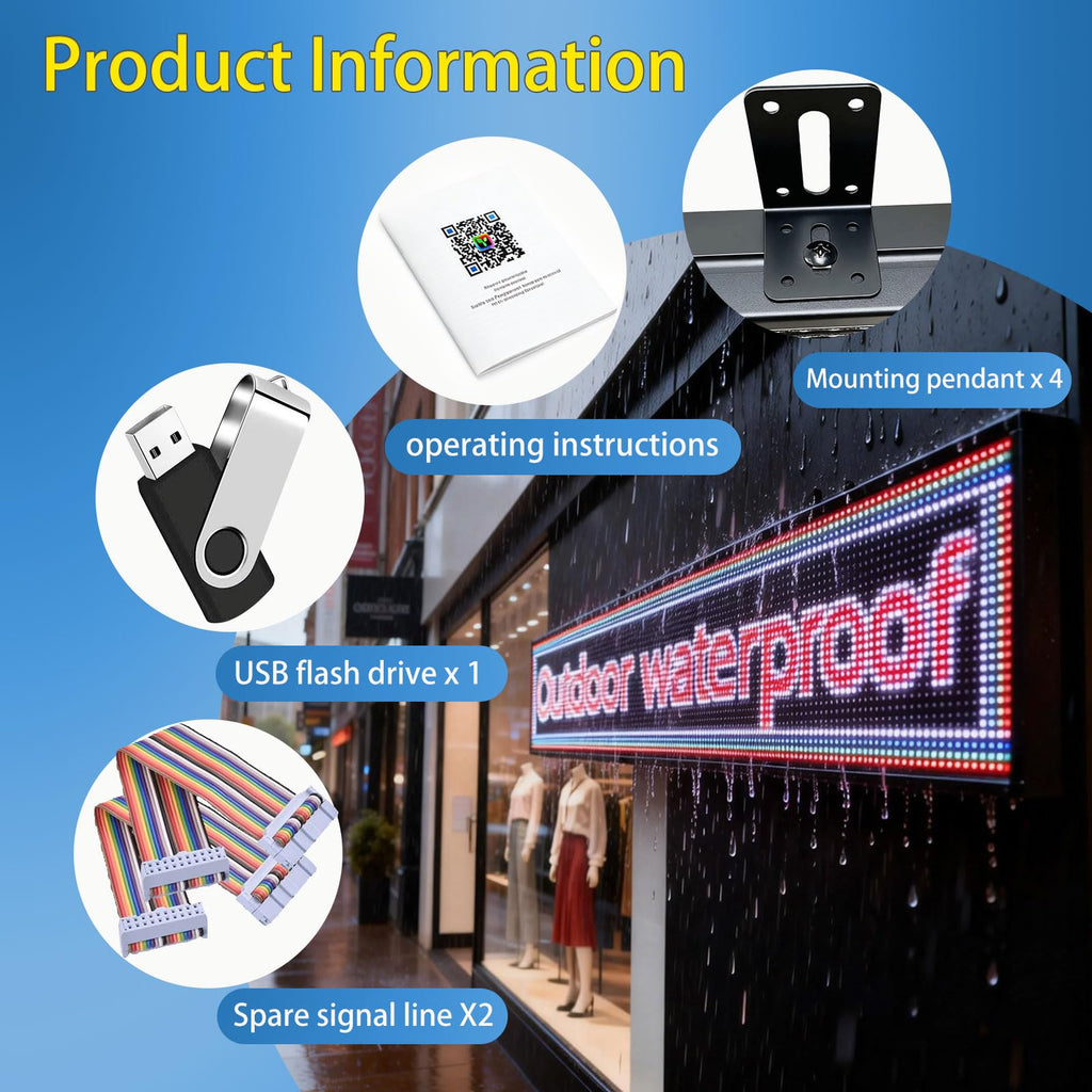 P3 Programmable Scrolling Custom Led Sign Outdoor Digital For Business Display Screen WiFi Control Electronic Message Board Store Advertising Ticker Word Light Bar Open Pixel Panel 40"x18'
