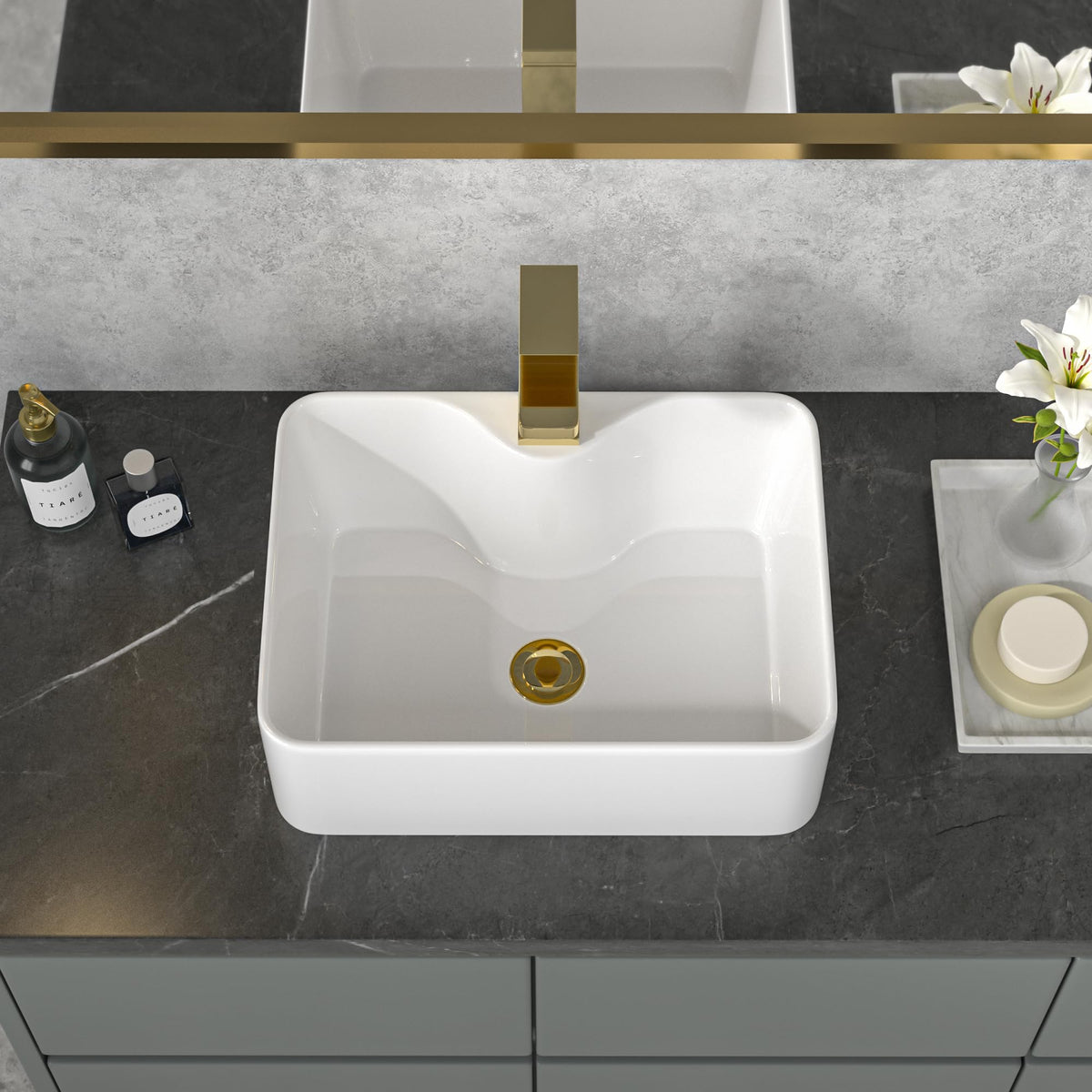 Sarlai Black Vessel Sink Rectangular - 24"x14" Modern Bathroom Vessel Sink Rectangle Above Counter Black Ceramic Porcelain Lavatory Vanity Sink Art Basin