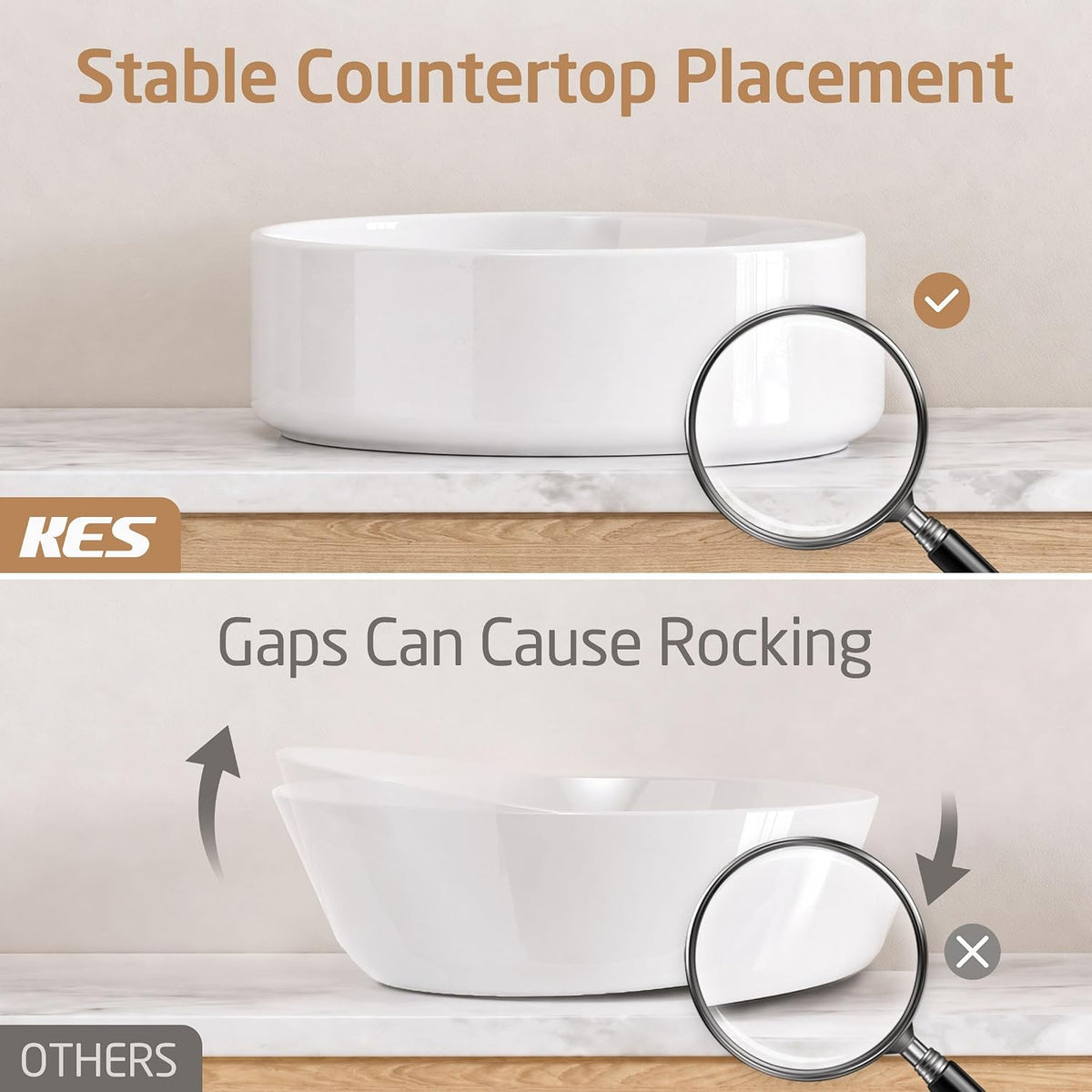 KES 16 Inch Round Vessel Sink, Bowl Sink for Bathrooms, White Ceramic