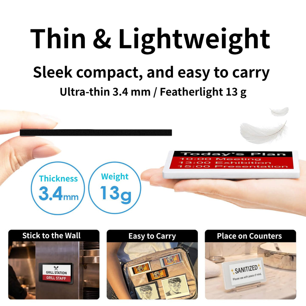 [Santek] EZ Sign NFC E-Paper Display â No Battery, Ultra-Thin 0.13â, Rewritable 4-Color Digital Display, App-Controlled (iOS/Android/PC), IP65 (Silver, 2.9" 6pcs, No Stand and Clip Included)