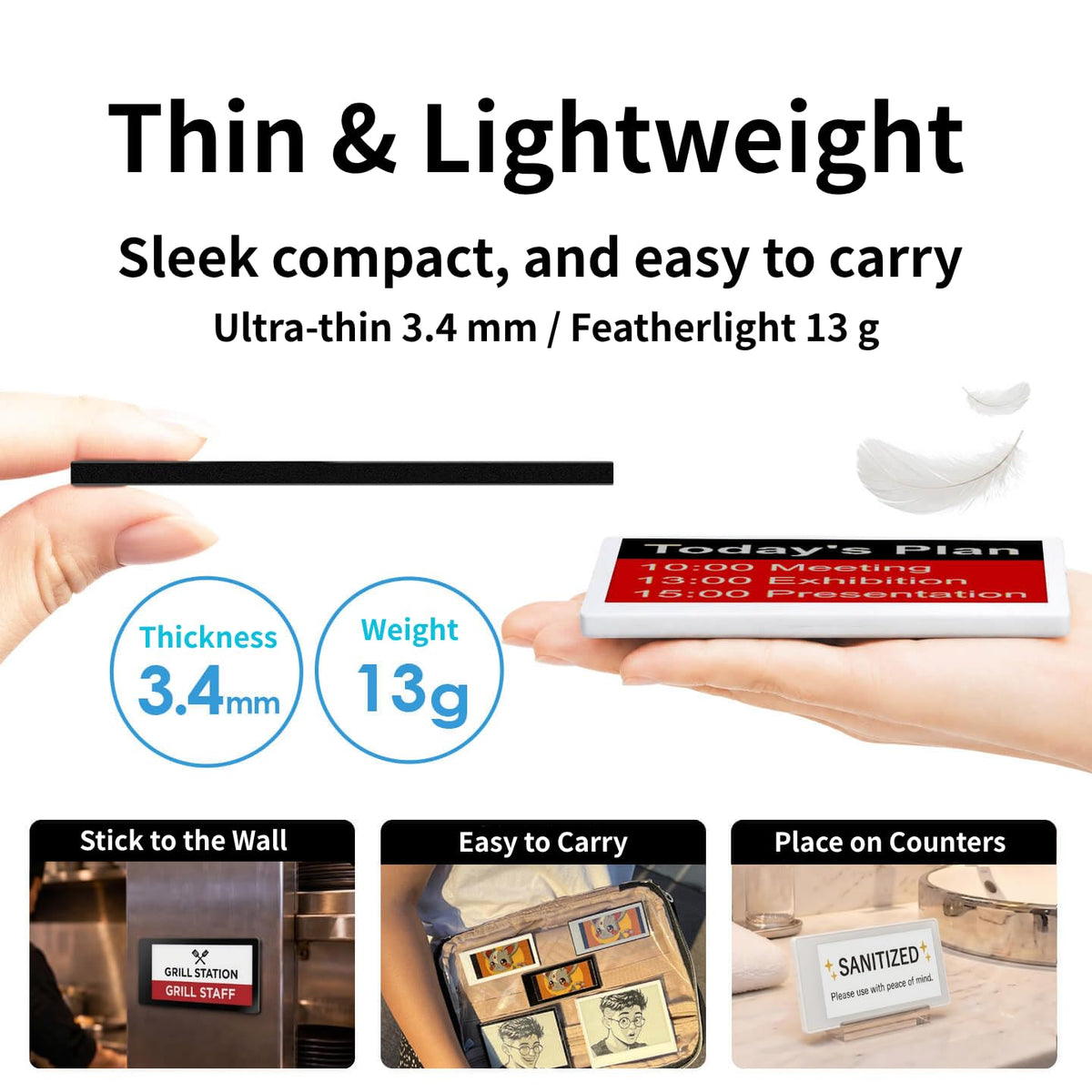 [Santek] EZ Sign NFC E-Paper Display â No Battery, Ultra-Thin 0.13â, Rewritable 4-Color Digital Display, App-Controlled (iOS/Android/PC), IP65 (Silver, 2.9" 6pcs, No Stand and Clip Included)