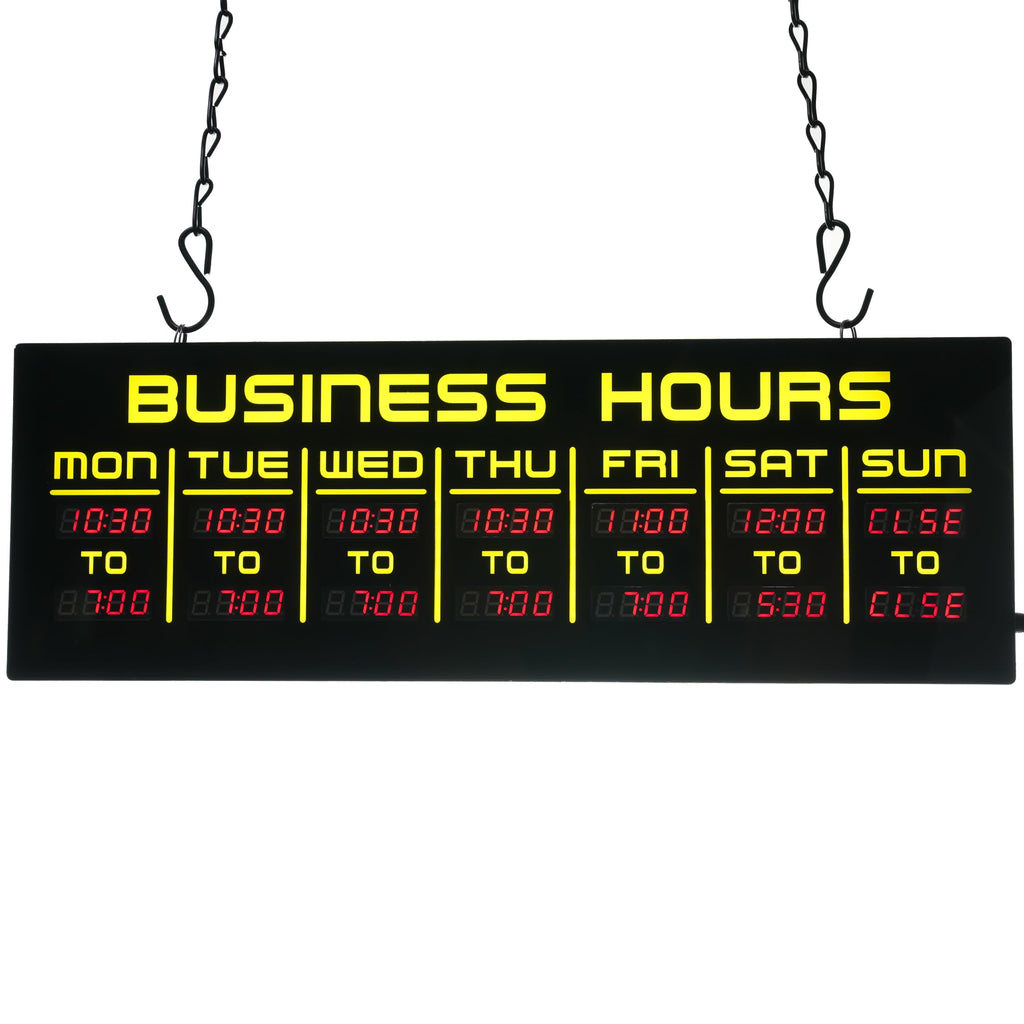 Digital Business Hours Sign by ELEMENT LUX - Electronic Programmable Hours of Operation Signs for Business with Ultra Bright LEDs for Glass Door - Remote and Hanging Kit - 16in x 5.5in, Blue