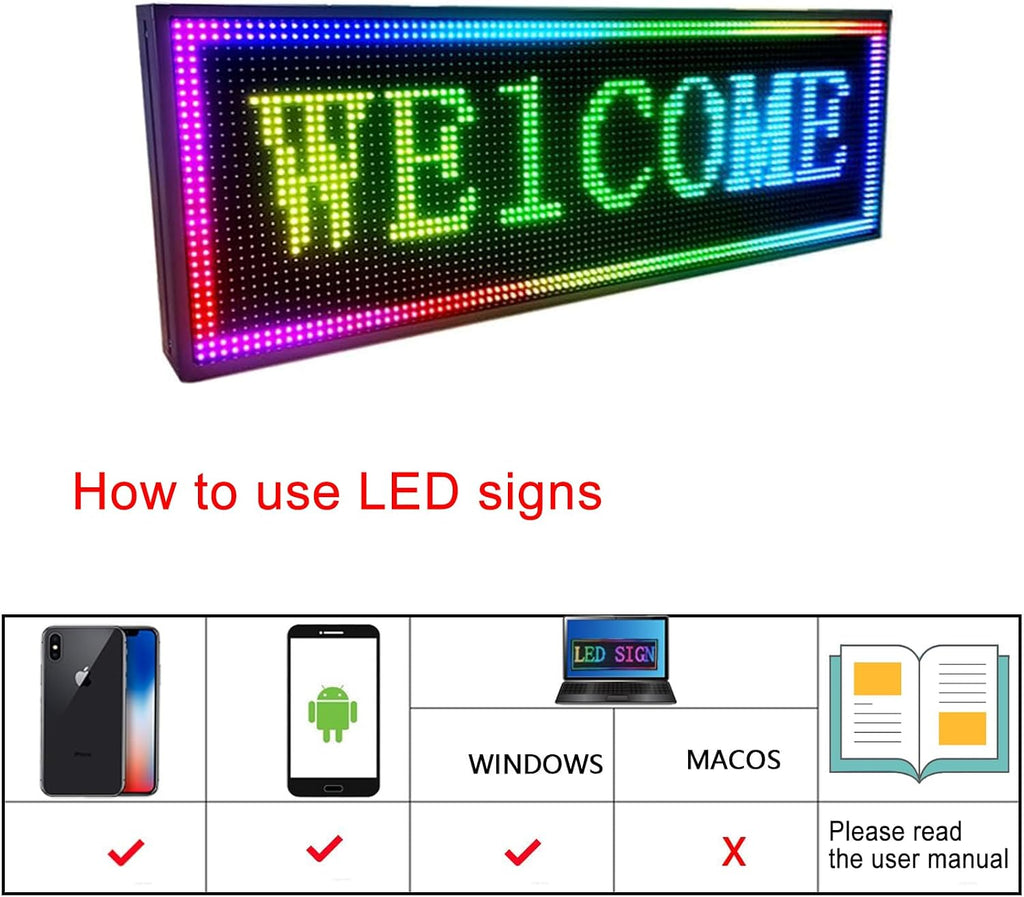 P10 Programmable Outdoor LED Sign, 39x14 Inch WiFi-Controlled Full Color Scrolling LED Sign, High Brightness Waterproof Digital Message Board for Business Advertising
