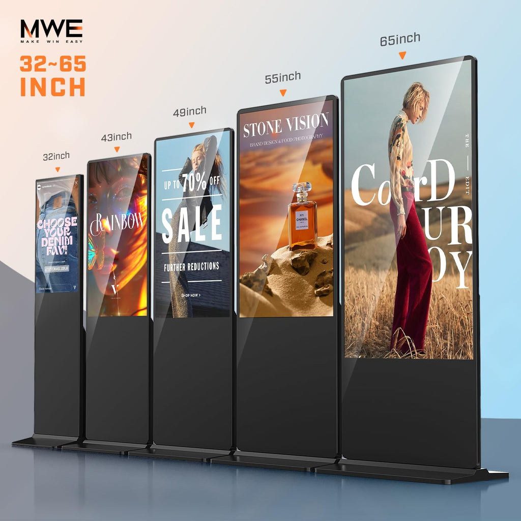 MWE 43 Inch Indoor Floor Standing Digital Signage Advertising Display Kiosk LCD Screen Commercial Totem Android System Vertical Poster with Auto Media Player