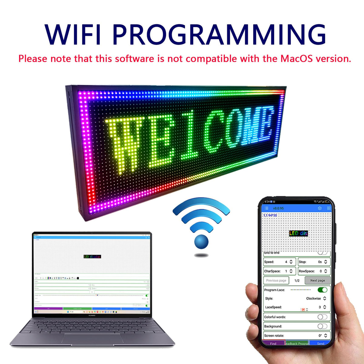 HS P10 77''x14'' Led sign Outdoor Digital Open Neon Programmable Scrolling