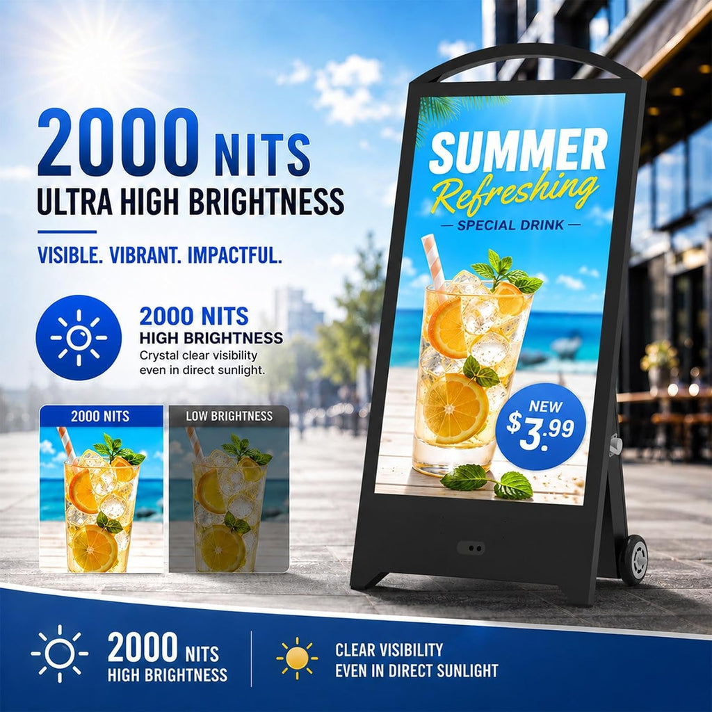 43" Outdoor Digital Signage, 2000nits Portable Digital Signage Display