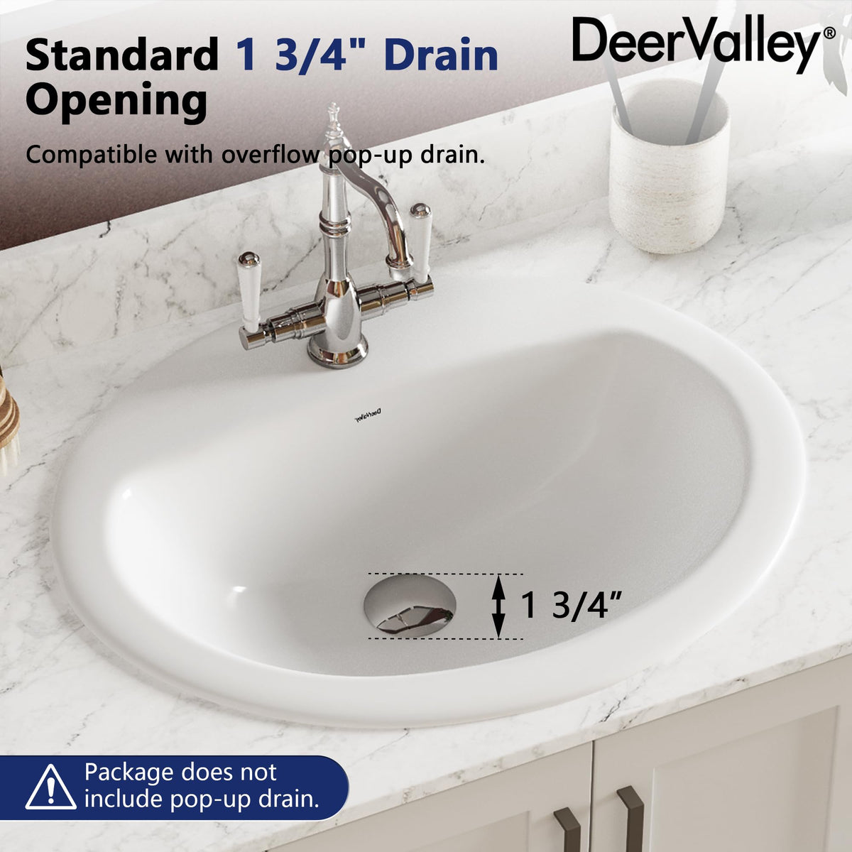 DeerValley Modern Drop In Bathroom Sink White 20"x17" Oval Vanity Art Basin