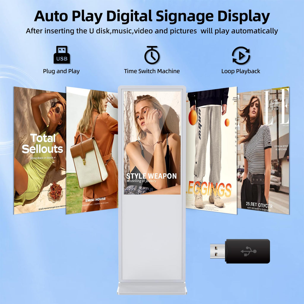 JIYANG 49 Inch Touchscreen Digital Signage Display Kiosk, Indoor Floor Standing LCD Advertising Display with Android Media Player, HDMI/USB/WiFi Input Auto Split Screenï¼Blackï¼