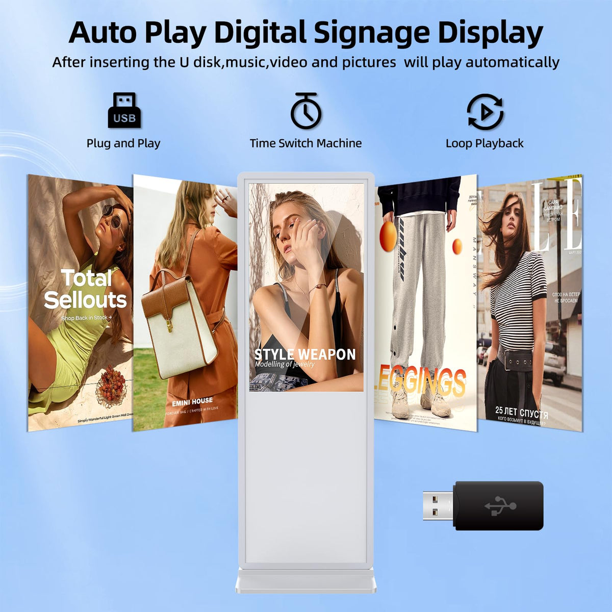 JIYANG 49 Inch Touchscreen Digital Signage Display Kiosk, Indoor Floor Standing LCD Advertising Display with Android Media Player, HDMI/USB/WiFi Input Auto Split Screenï¼Blackï¼