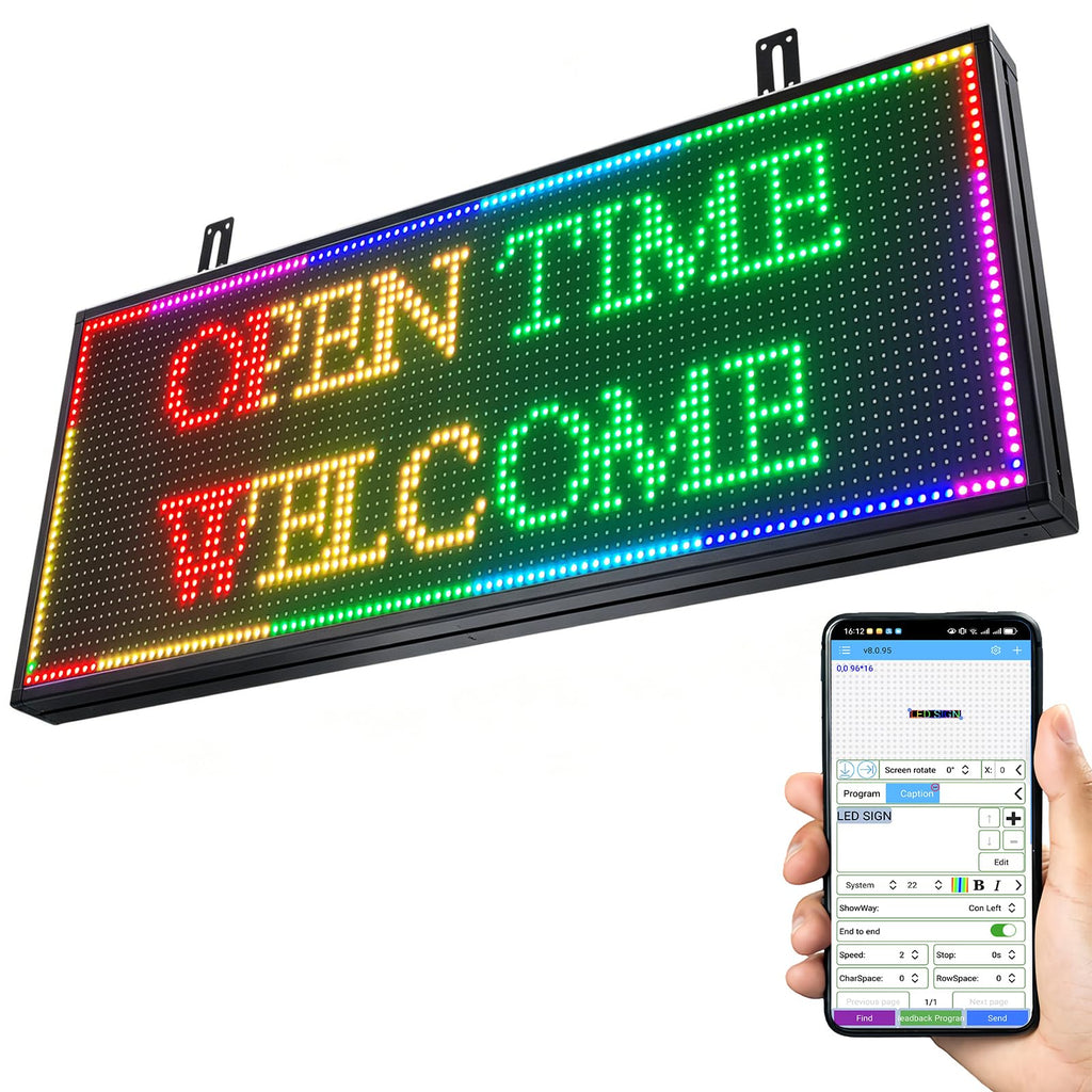 P3 Programmable LED Sign 40"x17" Full Color Outdoor Digital Message Board WiFi Control, IP65 Waterproof, 5000cd Brightness, Scrolling Text/Image/Video Display for Business Store Restaurant Advertising