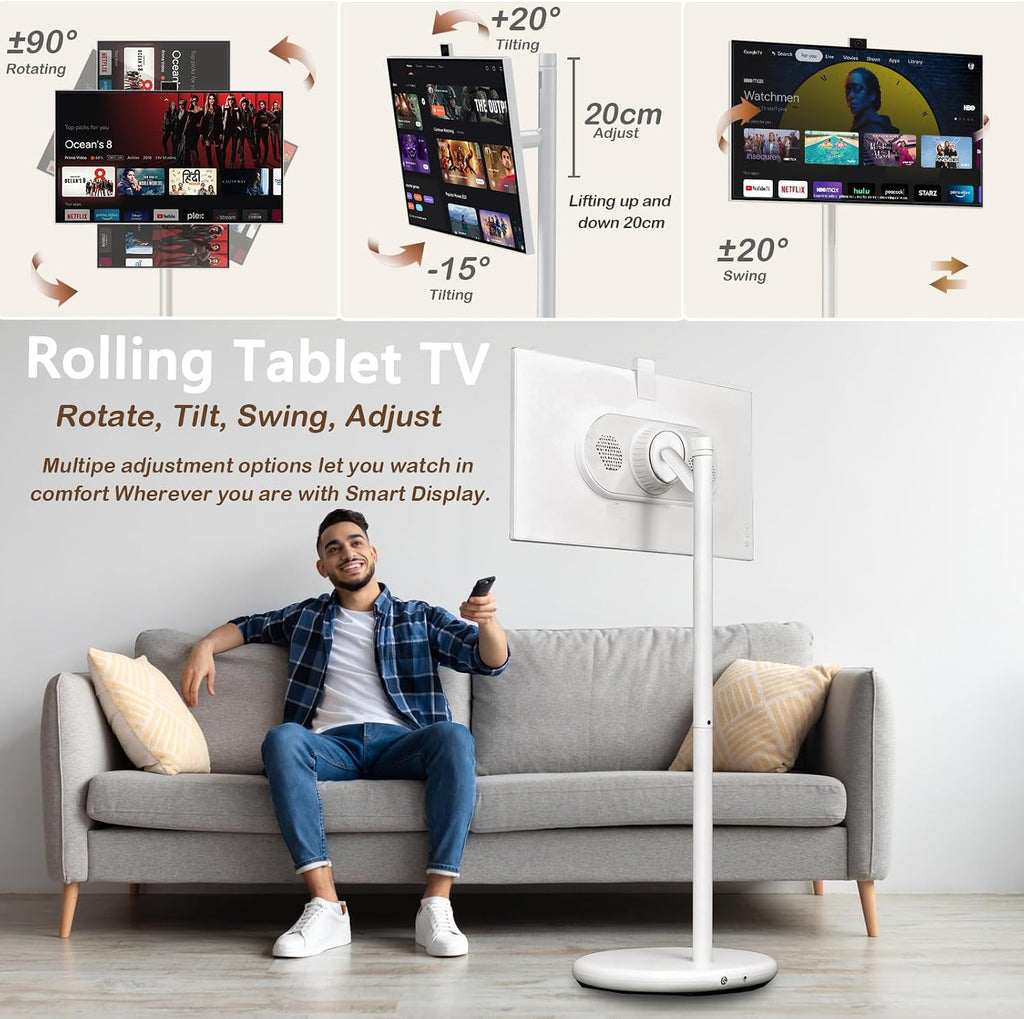 OFD 27" Portable TV on Wheels,Mobile TV Touchsreen for Home,Android 15,Gen2
