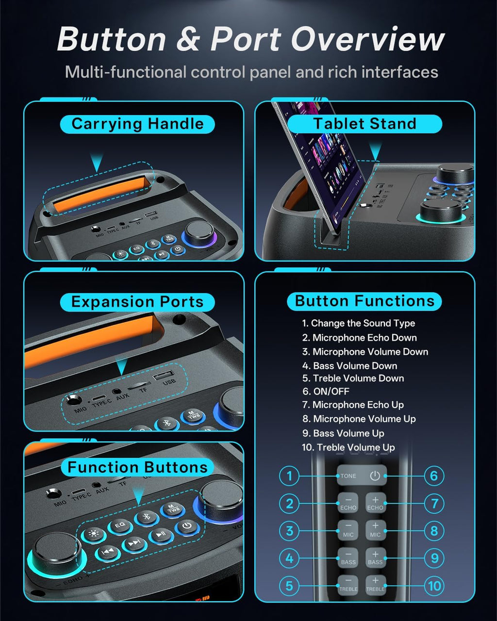 Karaoke Machine Portable Outdoor Speaker with 2 Wireless Microphones