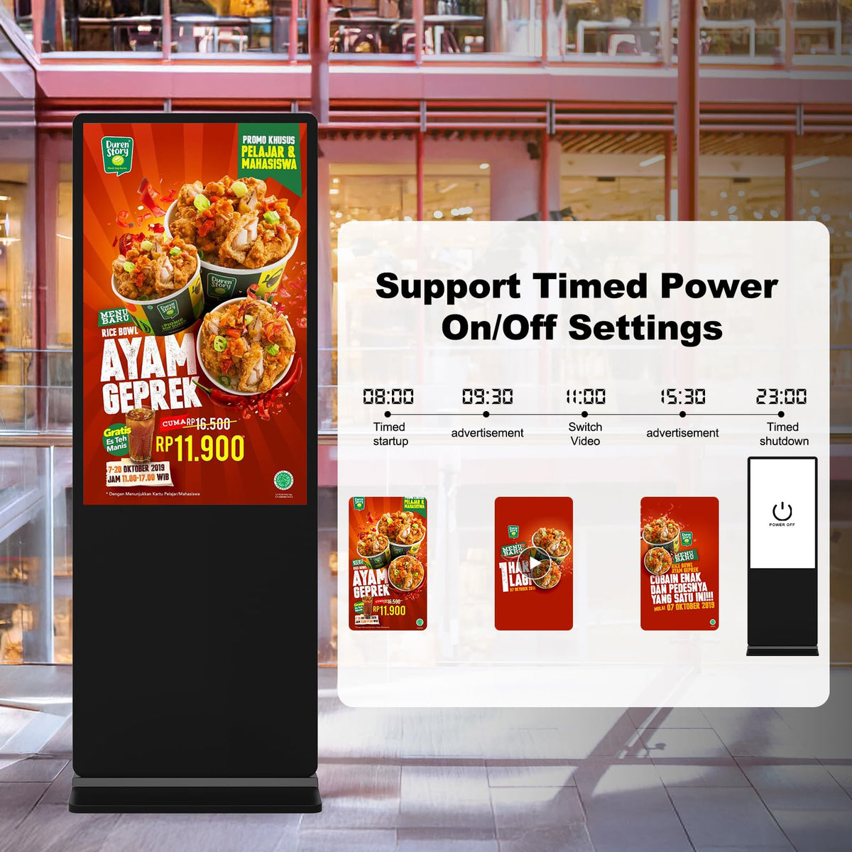 32 inch Indoor Digital Signage LCD Screen IPS Floor Standing Digital Kiosks Interactive Displays with WiFi HDMI/USB Input Auto AD Player, Android OS Black