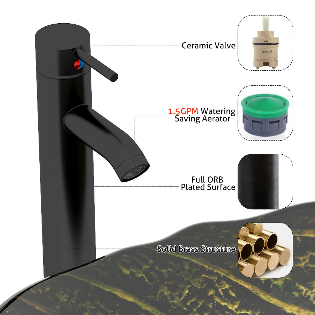 eclife 21.5" Bathroom Vessel Sink Modern Artistic Single Brown Boat Tempered Glass Basin Countertop Bowl Sink for Lavatory Vanity Cabinet, W/Water Save Faucet Pop Up Drain (A29BR)