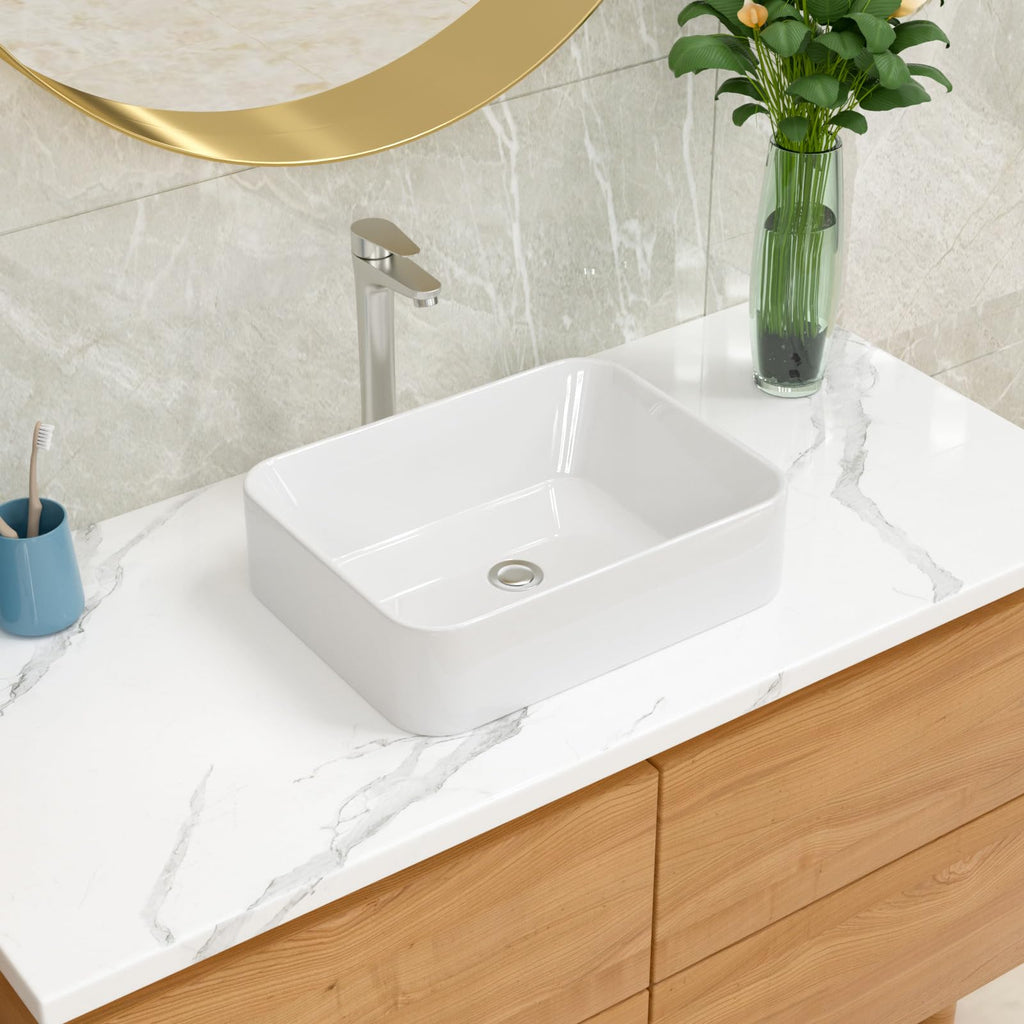 Lordear Wall Mounted Vessel Sink 16x11 Inch, U-Shape White Porcelain Bathroom Sink with Black Faucet and Support Pedestal Legs, Wall Hung Vanity Sink with Towel Rack for Small Bathrooms