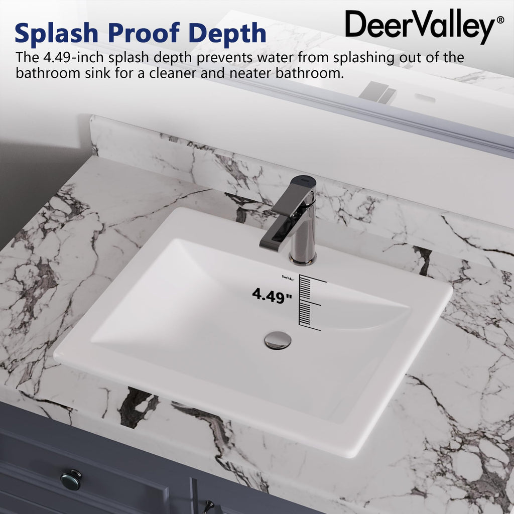 DeerValley Modern Drop In Bathroom Sink White 20"x17" Oval Vanity Art Basin