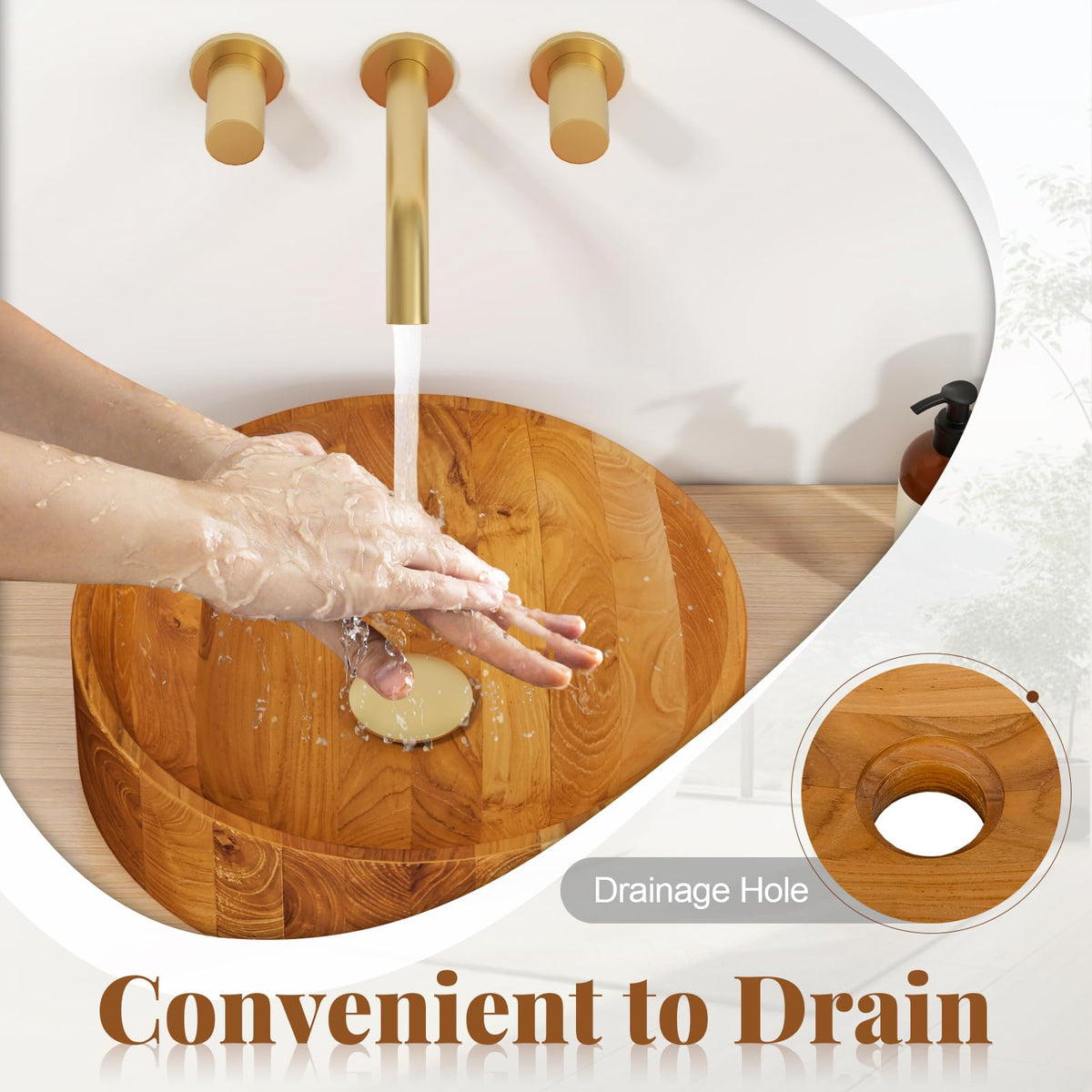 Giantex Teak Wood Vessel Sink - Bathroom Washbasin with Smooth Finish, Round Corner, 2.5â Drain Hole for 1 5/8" Drainage, Above Counter Vanity Sinks, No Assembly Art Basin (16â x 16â x 4â Bowl-shaped)