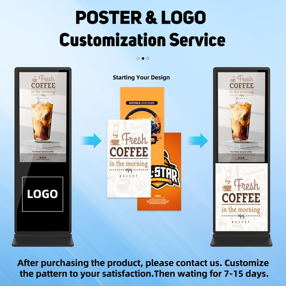 32 inch Indoor Digital Signage LCD Screen IPS Floor Standing Digital Kiosks Interactive Displays with WiFi HDMI/USB Input Auto AD Player, Android OS Black