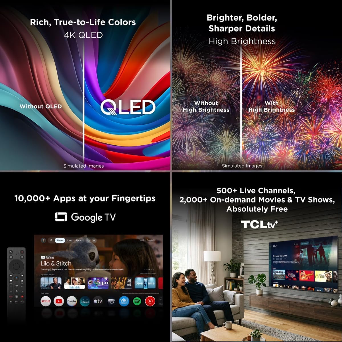 TCL 43" Q51K Series Q-LED 4K UHD HDR Smart TV with Google TV Dolby Vision, Dolby Atmos, Motion Rate 240, HDR 10+, Auto Game Mode + Free Wall Mount (2025) (Renewed)