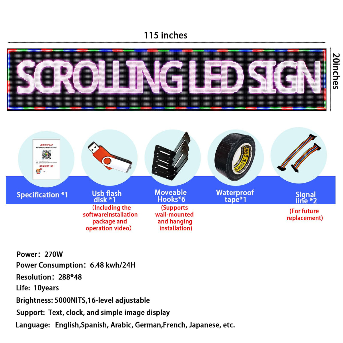 Led Sign Outdoor Programmable Scrolling Digital Open Neon P6 40''x17''