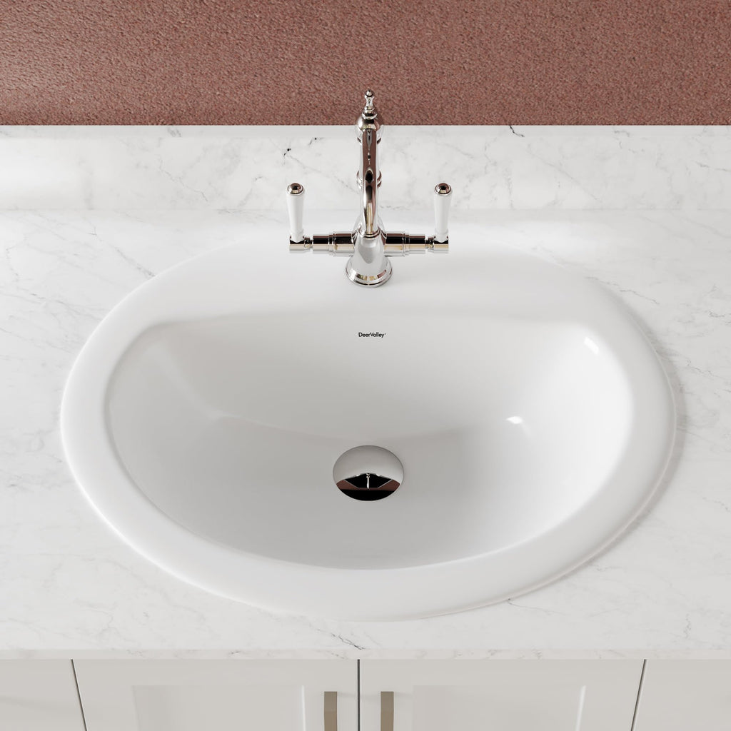 DeerValley Modern Drop In Bathroom Sink White 20"x17" Oval Vanity Art Basin