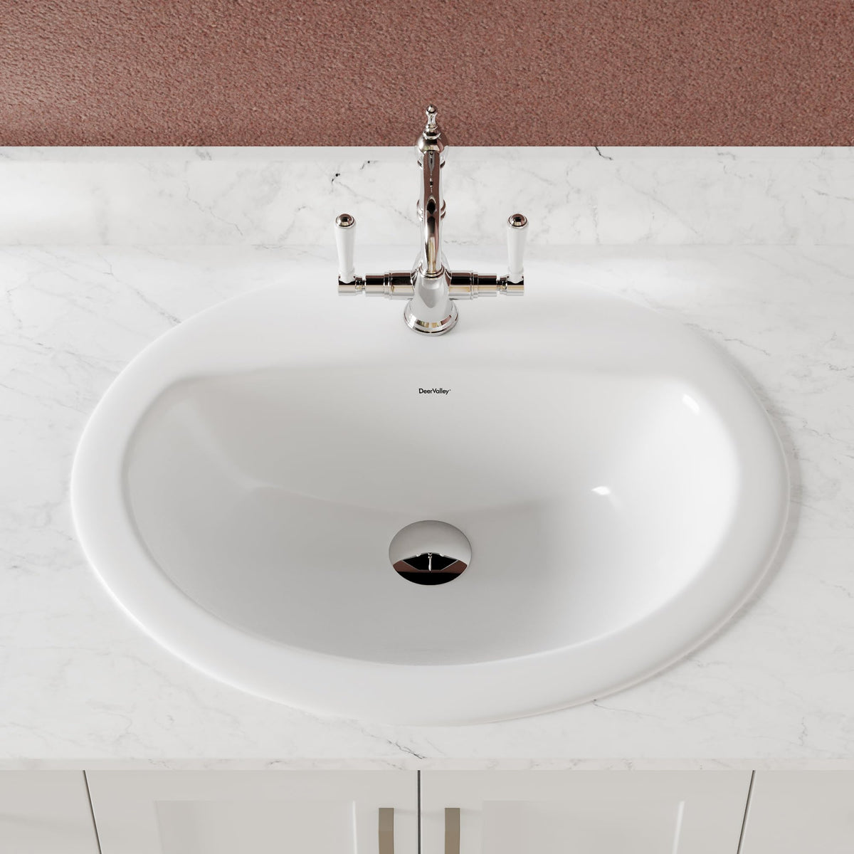 DeerValley Modern Drop In Bathroom Sink White 20"x17" Oval Vanity Art Basin