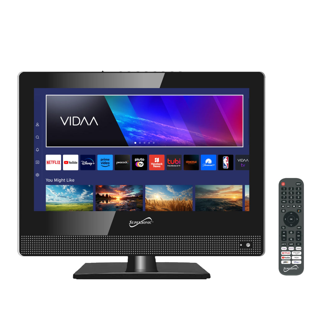 Supersonic SC-1920VTV 18.5inch Smart AC/DC LED TV, Powered by VIDAA, 1080p, WiFi, Built-in Speakers, USB, 3X HDMI ARC, for Kitchen, RV, Boat, Truck, Playroom, Dorm Room, Remote, DC Car Cord Included