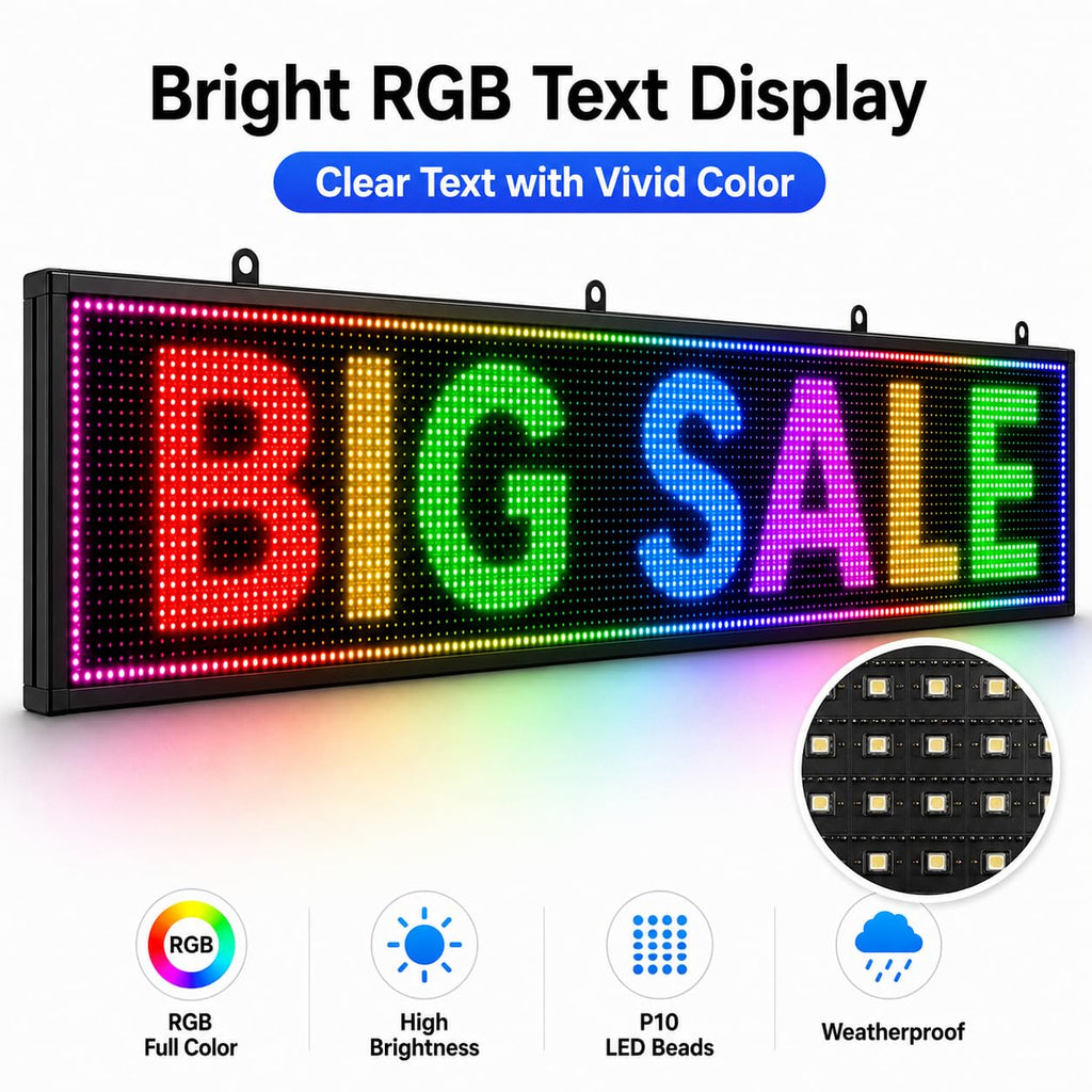 CX 65 x 34 Inch P5 Outdoor LED Sign, 320 x 160 Full-Color RGB Message Board with WiFi, Mobile App and USB Control, IP65 Display for Scrolling Text, Images and Video