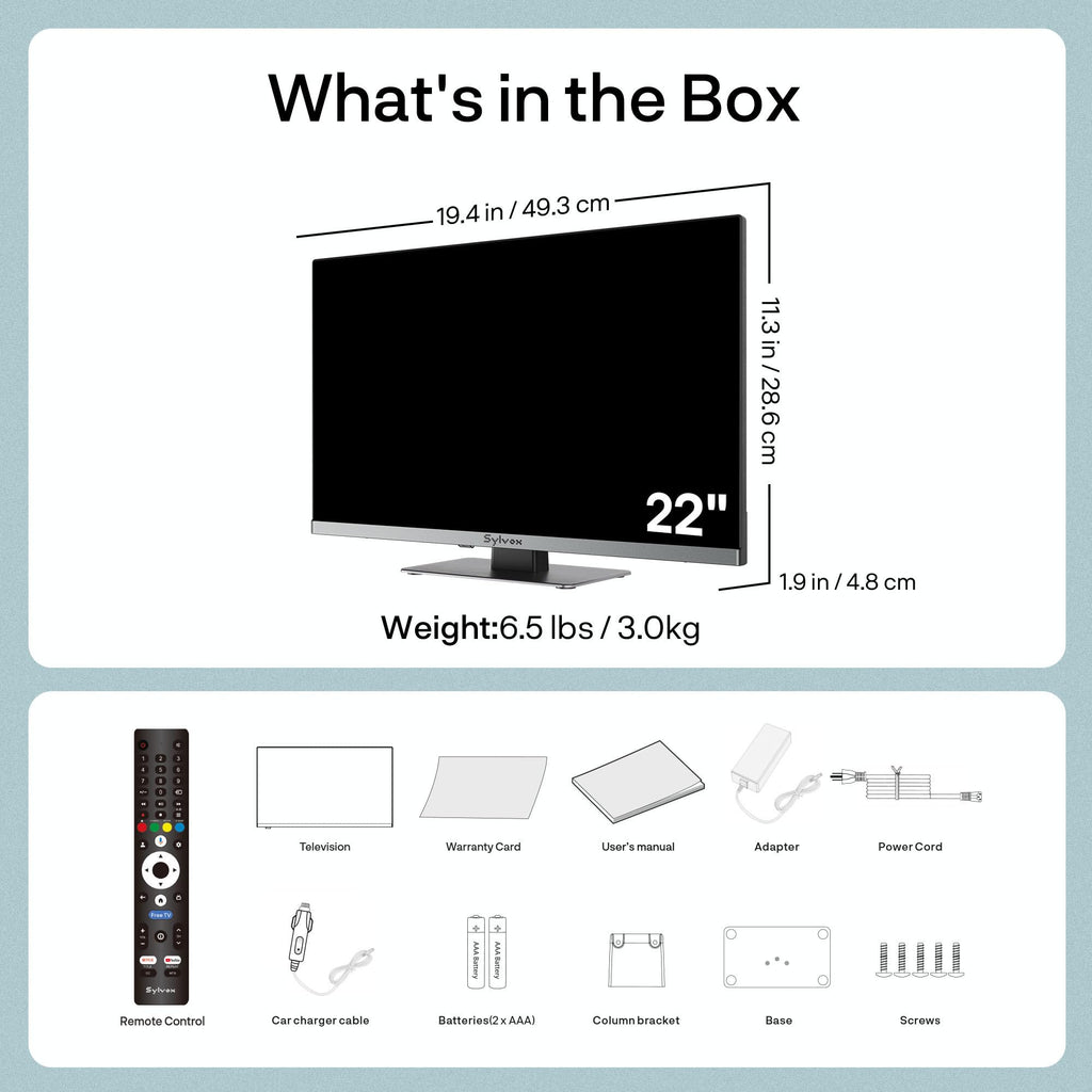 SYLVOX 24'' Smart RV TV, 12V/24V Google TV with Built-in DVD Player