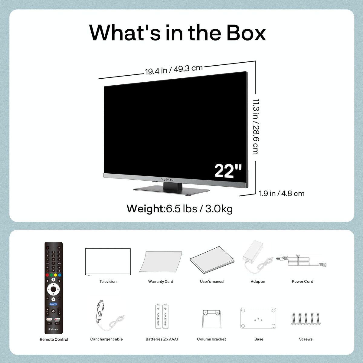 SYLVOX 24'' Smart RV TV, 12V/24V Google TV with Built-in DVD Player