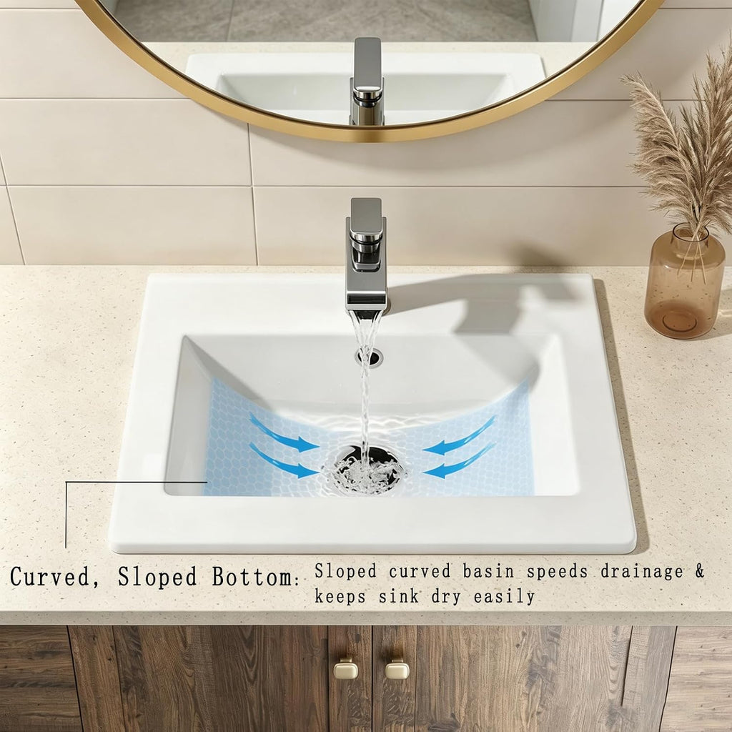 21x18 White Drop In Vessel Bathroom Sink Rectangular Ceramic