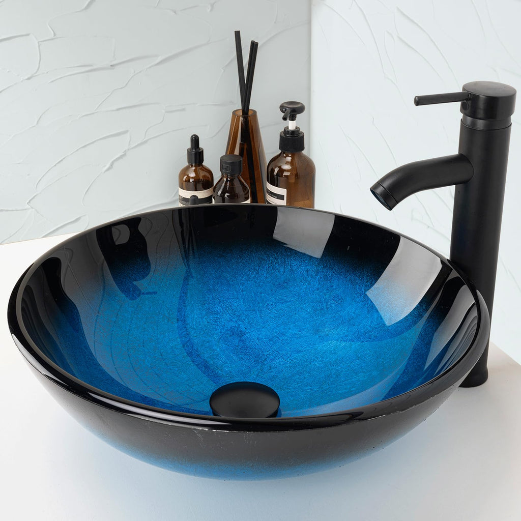 Design Vessel Sink Concrete Bathroom Sink above Counter Small Vessel Sink Bathroom Sink Bowl Countertop Modern Sinks with Faucet and Drain Combo 15.7" Round Gray