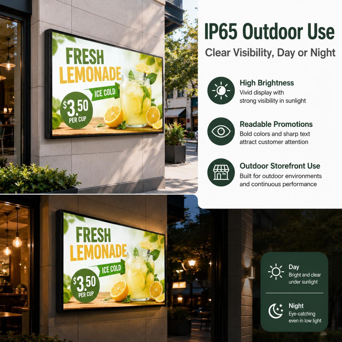 CX 65 x 34 Inch P5 Outdoor LED Sign, 320 x 160 Full-Color RGB Message Board with WiFi, Mobile App and USB Control, IP65 Display for Scrolling Text, Images and Video