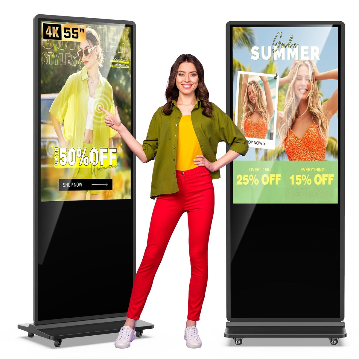 MWE 43 Inch Indoor Floor Standing Digital Signage Advertising Display Kiosk LCD Screen Commercial Totem Android System Vertical Poster with Auto Media Player