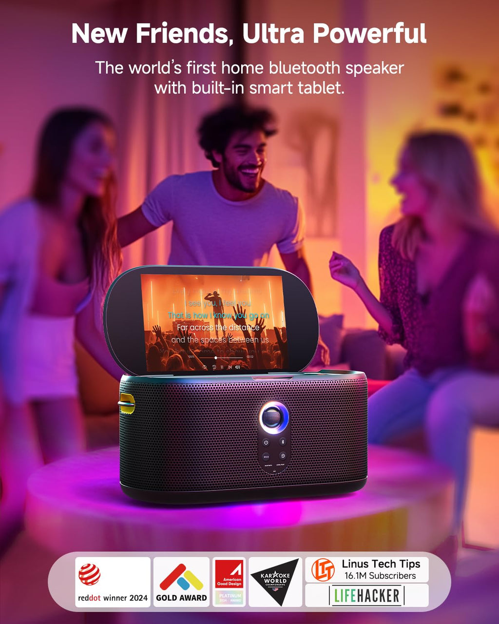 Ikarao Karaoke Machine with Microphone Stand, Portable Bluetooth Speaker for Party, Backyard, Karaoke System with 2 Wireless Microphone for Adults Kids, for Women, Men, Singing Lovers