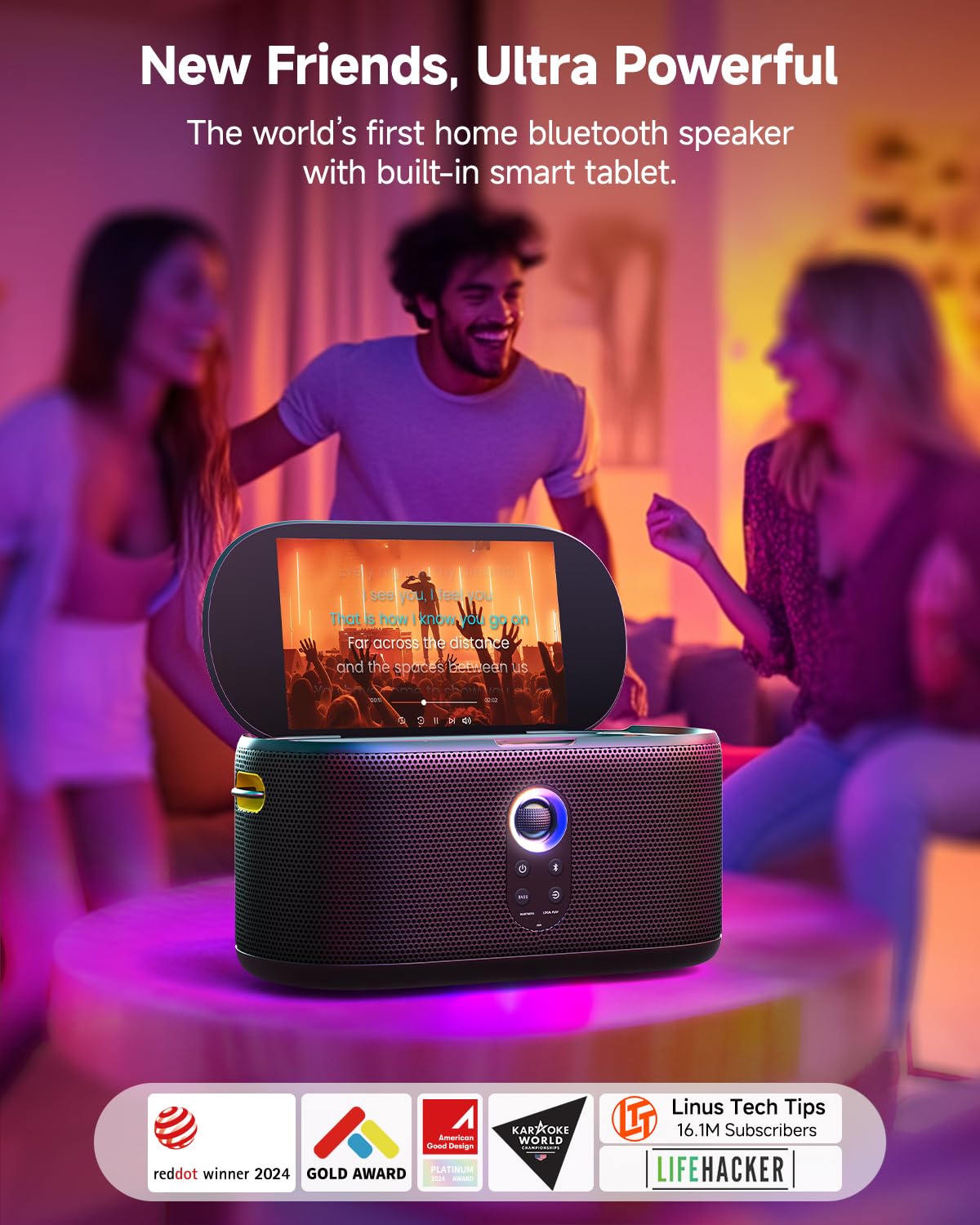Ikarao Karaoke Machine with Microphone Stand, Portable Bluetooth Speaker for Party, Backyard, Karaoke System with 2 Wireless Microphone for Adults Kids, for Women, Men, Singing Lovers