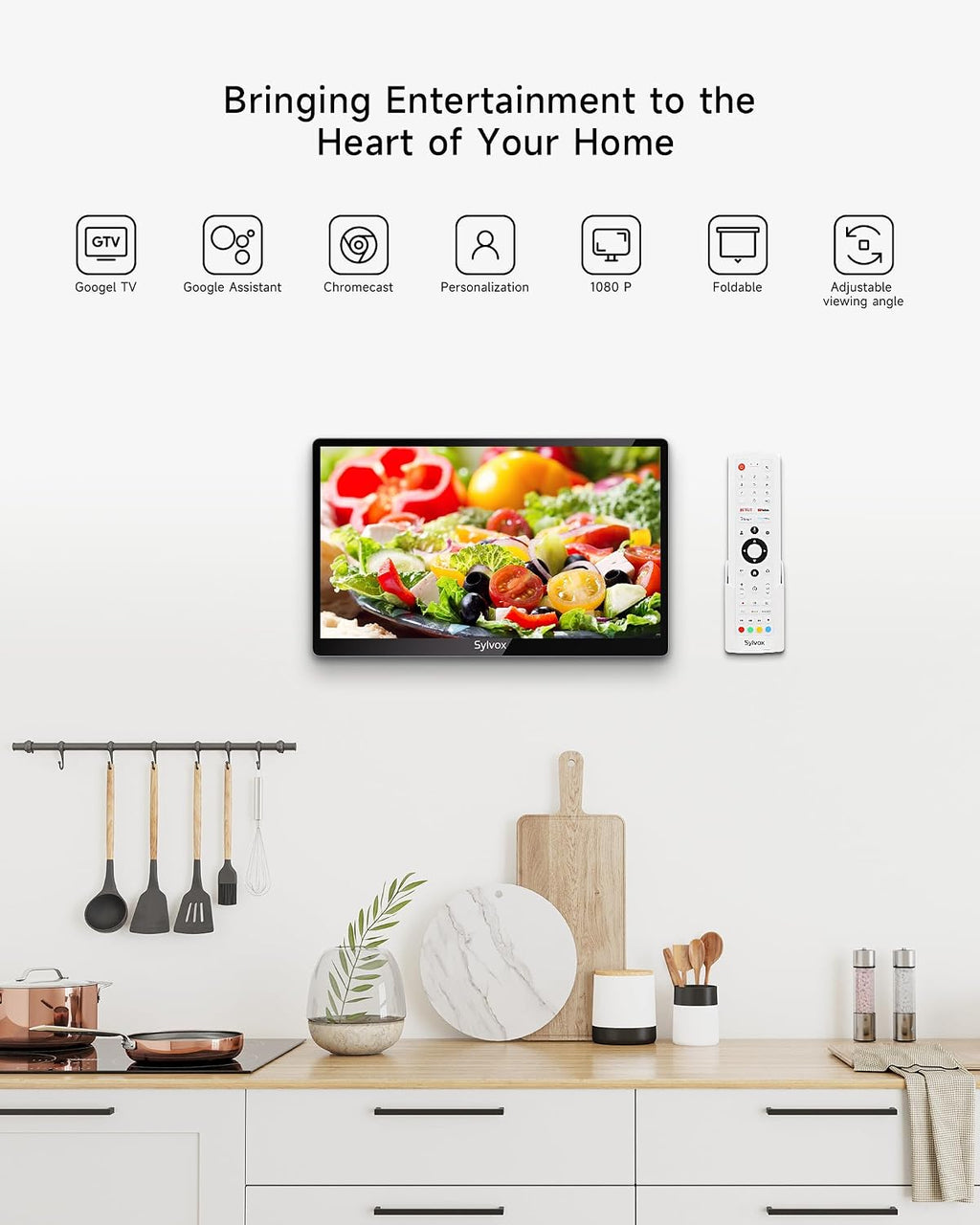SYLVOX Kitchen TV, Small Smart TV for Kitchen, 15.6 inch Under Cabinet TVs