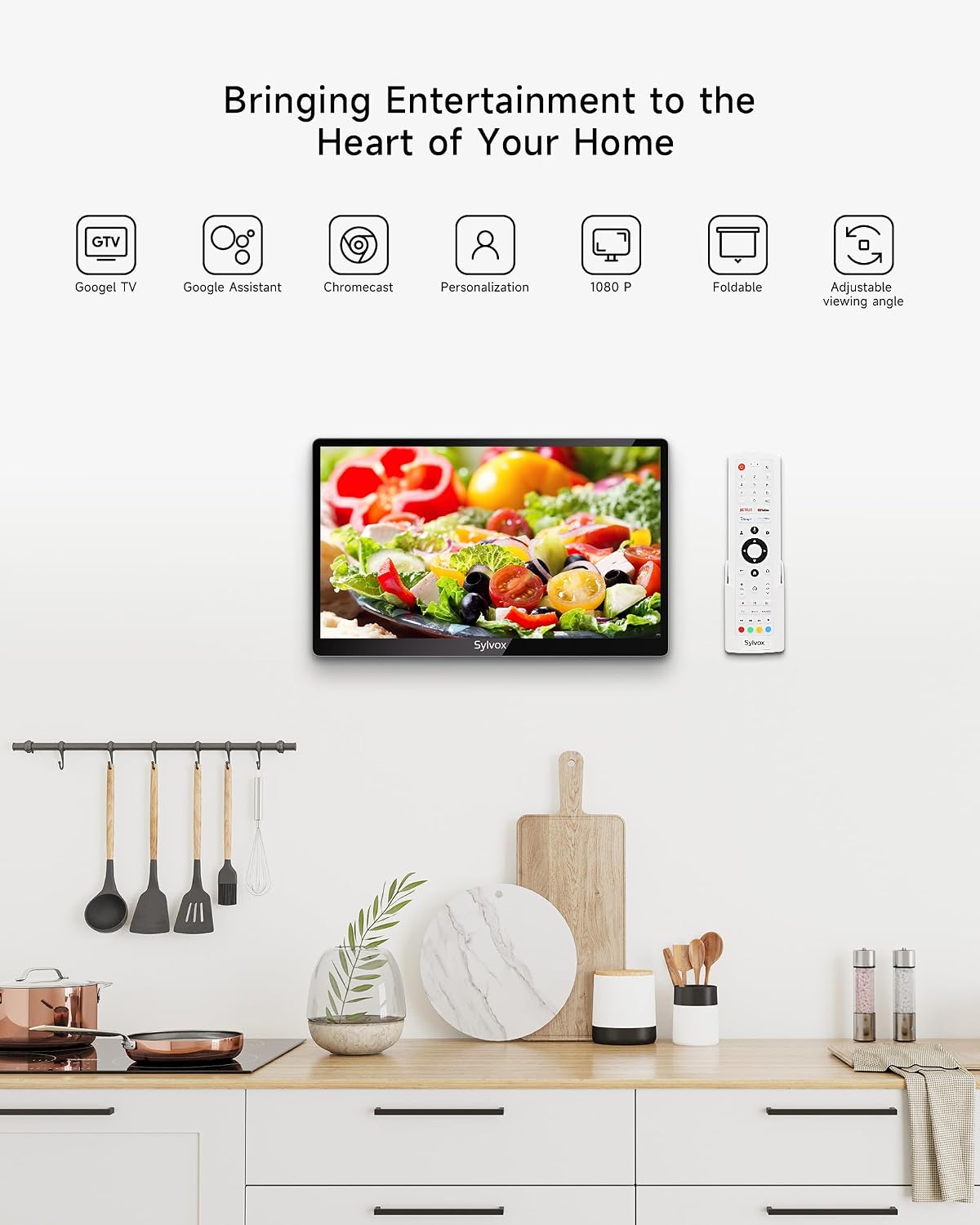 SYLVOX Kitchen TV, Small Smart TV for Kitchen, 15.6 inch Under Cabinet TVs