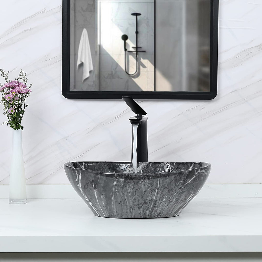 Davivy 15.7'' X 13.4'' Matte Black Oval Vessel Sink with Pop Up Drain,Bathroom Vessel Sinks,Ceramic Vessel Sink,Bathroom Sinks Above Counter,Matte Black Vessel Sinks for Bathrooms
