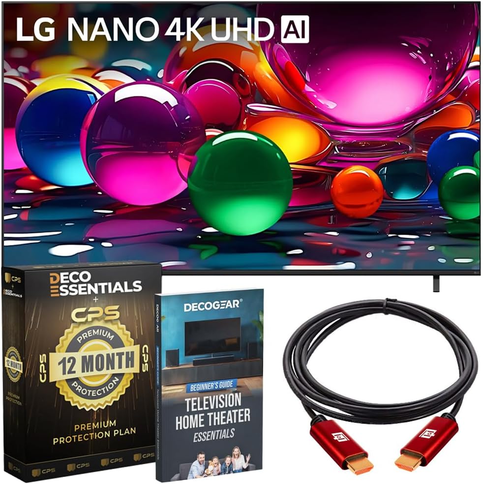 LG 85-Inch Nano 4K UHD AI NU70 Smart TV (2026) 85NU700BPUA Bundle with 1 YR CPS Enhanced Protection Pack, 6FT 4K HDMI Cable and Deco Gear Home Theater Beginner's Guide