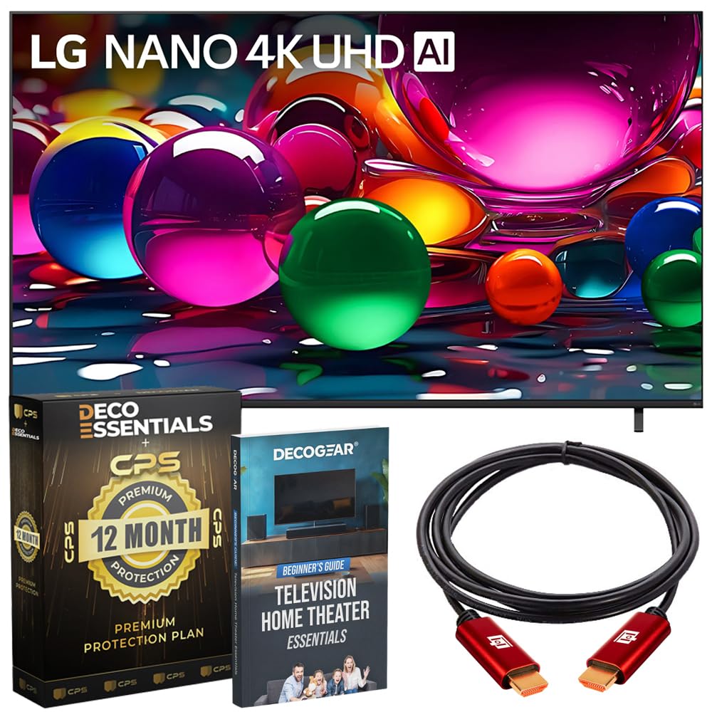 LG 85-Inch Nano 4K UHD AI NU70 Smart TV (2026) 85NU700BPUA Bundle with 1 YR CPS Enhanced Protection Pack, 6FT 4K HDMI Cable and Deco Gear Home Theater Beginner's Guide