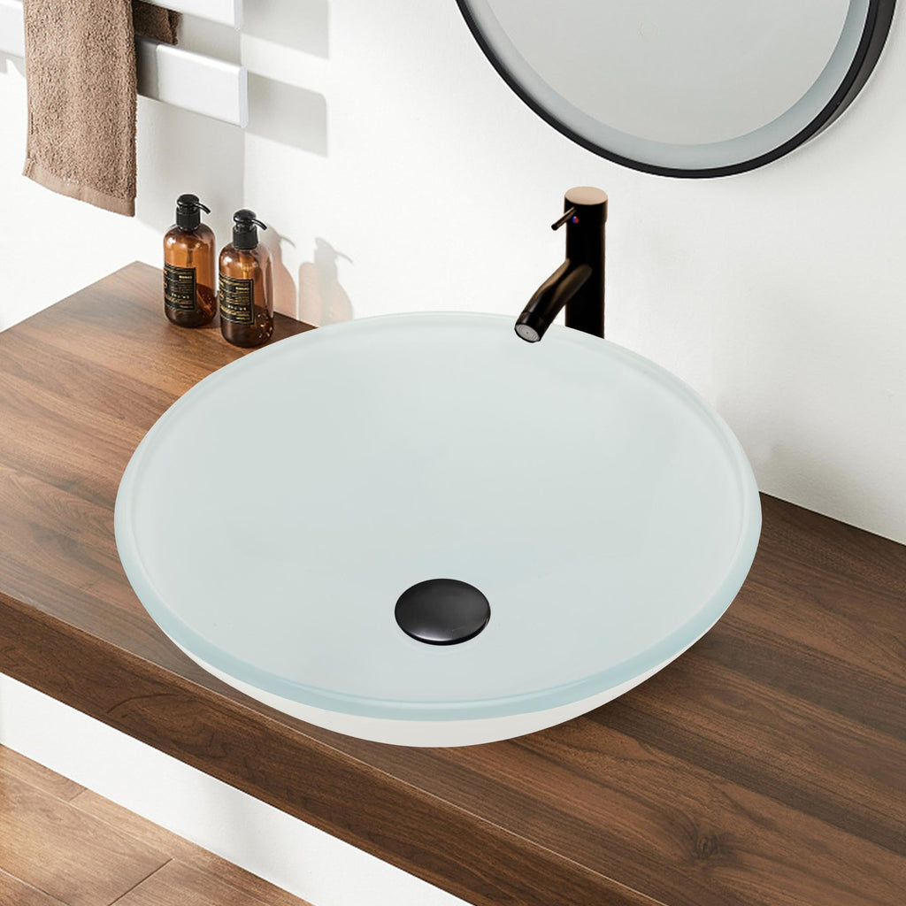 Design Vessel Sink Concrete Bathroom Sink above Counter Small Vessel Sink Bathroom Sink Bowl Countertop Modern Sinks with Faucet and Drain Combo 15.7" Round Gray