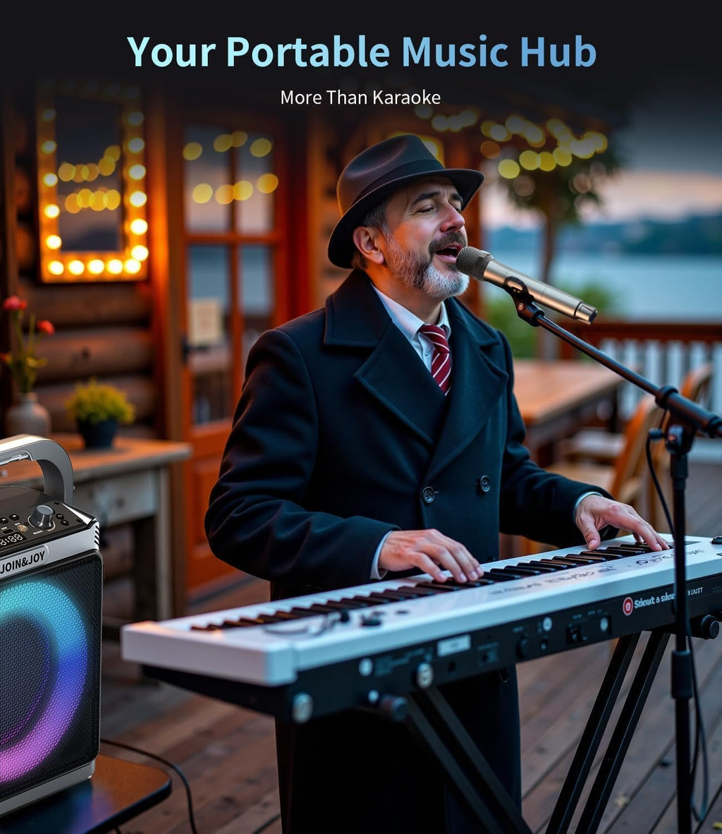 Portable Karaoke Machine, with 2 Wireless Microphones & LED Lights
