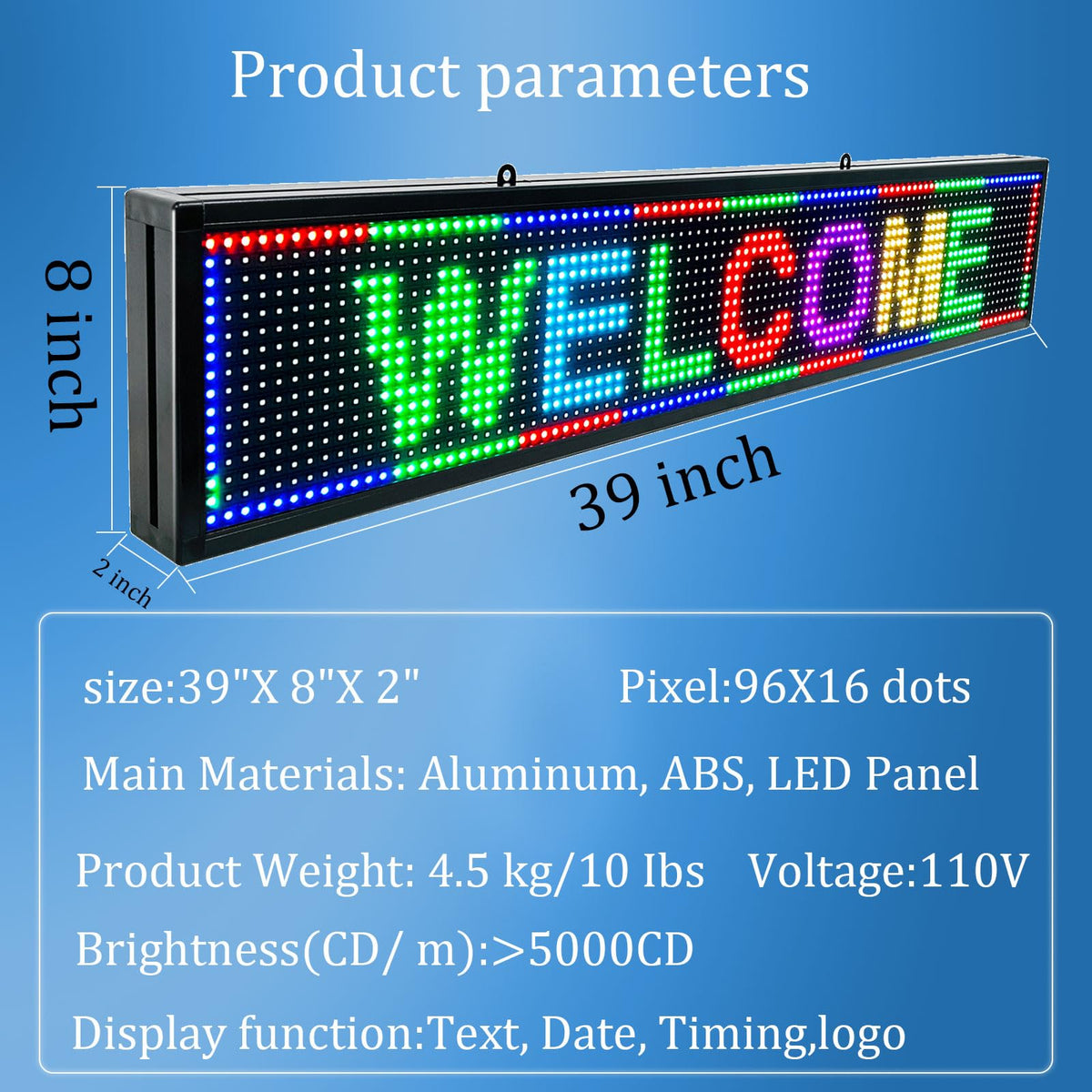 P10 Outdoor Led Sign Programmable Scrolling Digital Display Screen Message Board Bar Custom WiFi Control Store Advertising Open Sign for Businesses Electronic Full Color Word Light (115"x14")