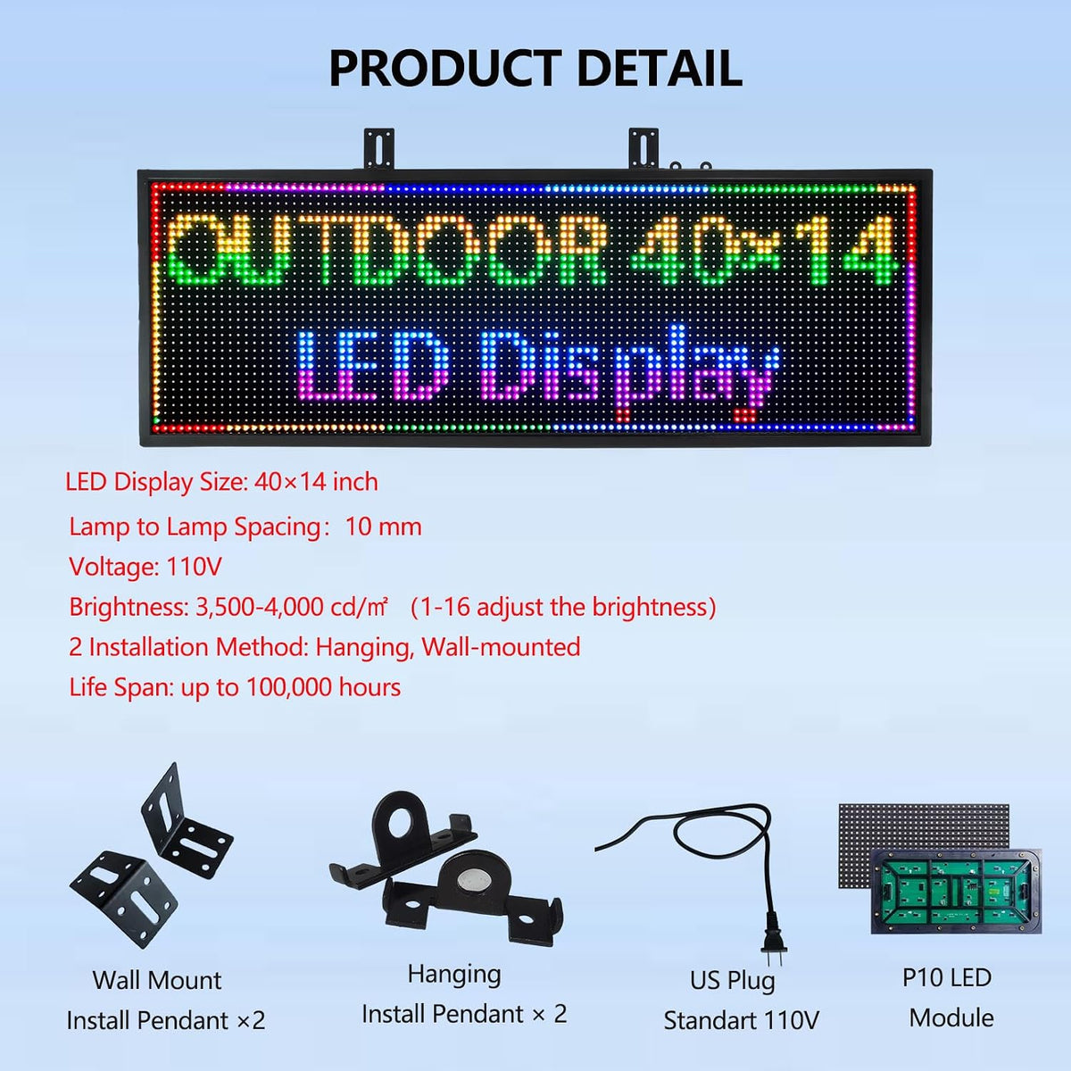 P10 Programmable LED Sign, 40"x14" Scrolling LED Sign for Business, Waterproof LED Display with WIFI & USB Control, 96x32 Pixels SMD Technology Digital Advertising Sign for Shop, Hotel, Store, Restaurant