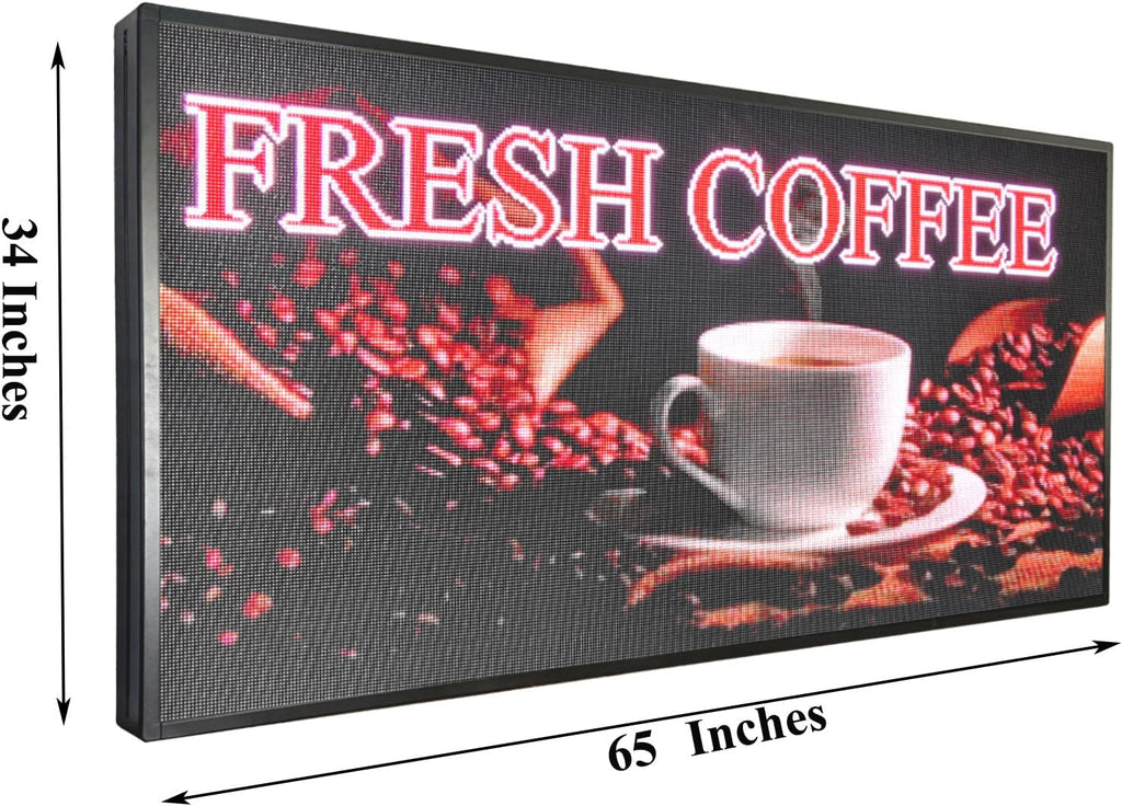 P5 Outdoor LED Sign 65"x34" Full Color Programmable Digital Display, 5000 Nits High Brightness IP65 Waterproof WiFi & USB Control, Scrolling Message Board for Business Advertising - Text/Image/Video