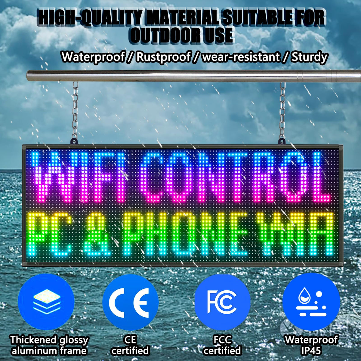 P10 Outdoor Led Sign WiFi Programmable with High Brightness Scrolling LED Sign for Business Digital Advertising Display Electronic Message Board (77''x14'')